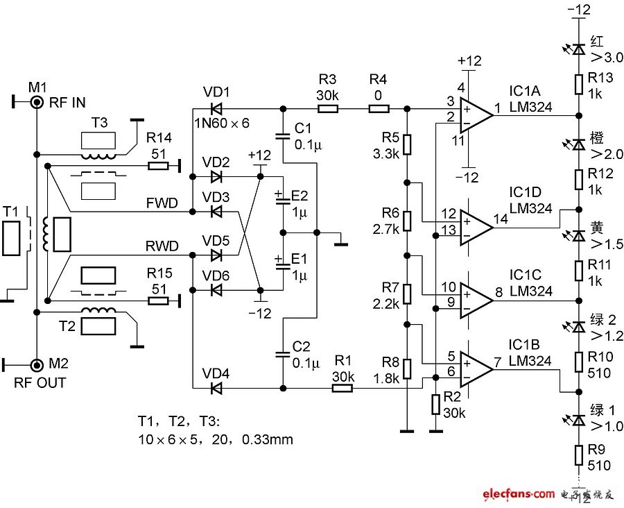 LED驻波指示器电路原理图