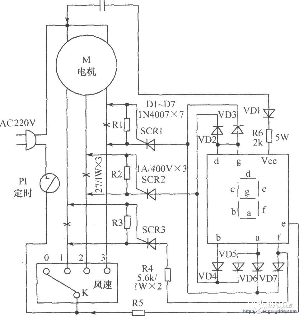 让电电扇风速挡位明晰显现的LED数码显现电路