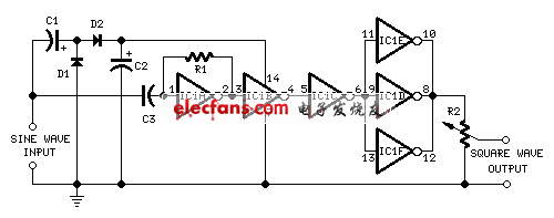 自供电正弦方波转换器电路图