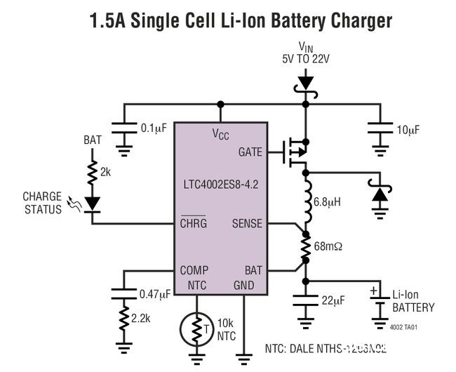 独立型锂离子开关形式电池充电器LTC4002