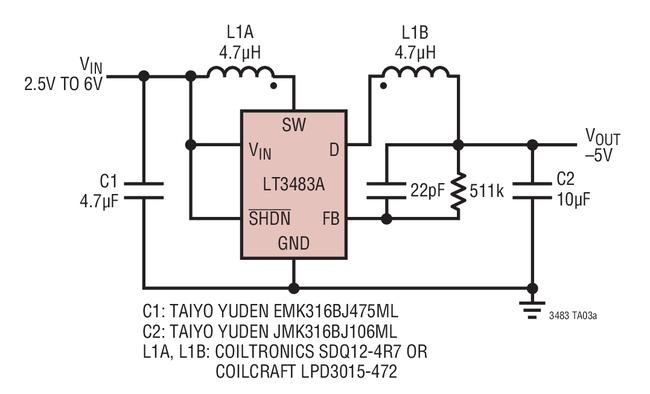 内置肖特基二极管的负输出微功率DC/DC转换器LT3483/LT3483A 