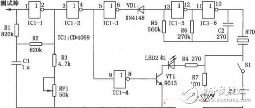 DIY感应测电笔制造电路图（CD4069）