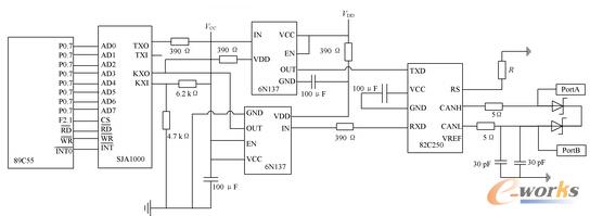 CAN接口模块的硬件电路图