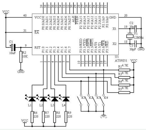 AT89S51单片机多路开关操控发光二极管显现的规划