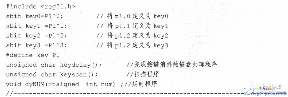 51单片机4个I/O口完成16个键盘原理的规划