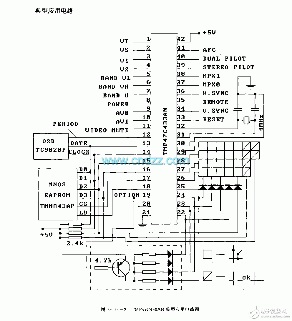 TMP47C433AN 微处理器电路图结构剖析（电视机）